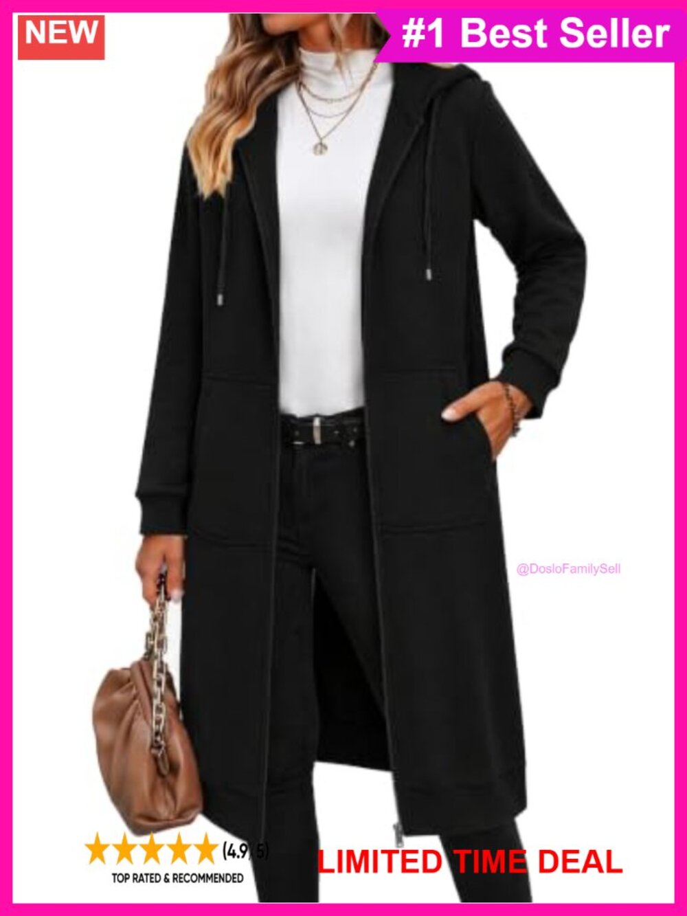 Women's Oversized Fleece Zip Up Hoodie Long Tunic Sweatshirt Casual Fall Coat